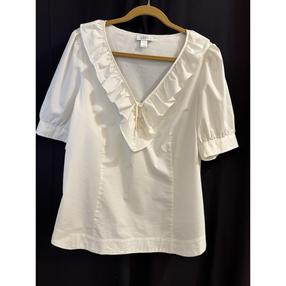 Women's Short Sleeve Blouse Ann Taylor LOFT Size 14 Cream